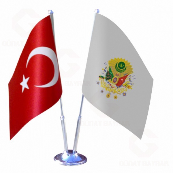 Beyaz Osmanl Armas 2 li Masa Bayraklar