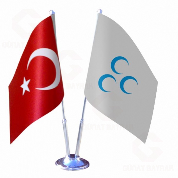 3 Hilal Mavi 2 li Masa Bayraklar�