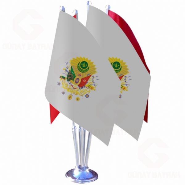 Beyaz Osmanl� Armas� D�rtl� Masa Bayra��