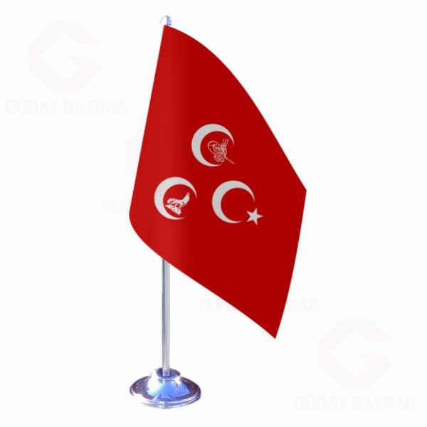 K�rm�z� 3 Hilal Osmanl� Kurt Tekli Masa Bayra��