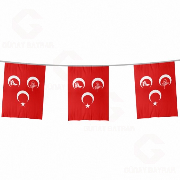 K�rm�z� 3 Hilal Osmanl� Kurt �pe Dizili Kare Bayraklar
