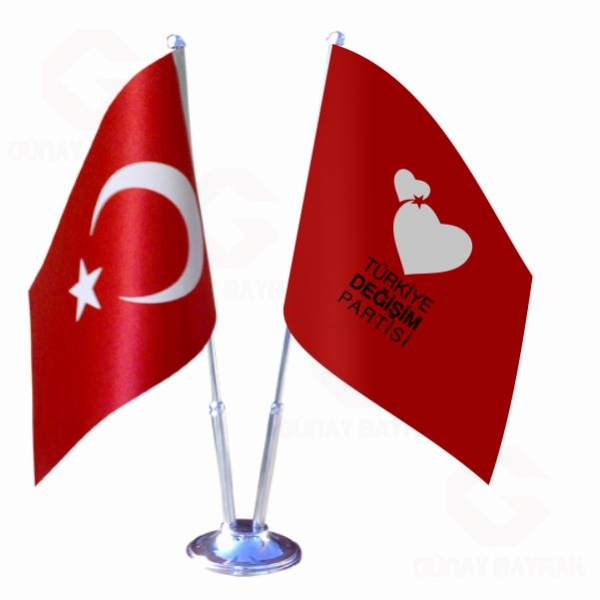 Krmz Trkiye Deiim Partisi 2 li Masa Bayraklar