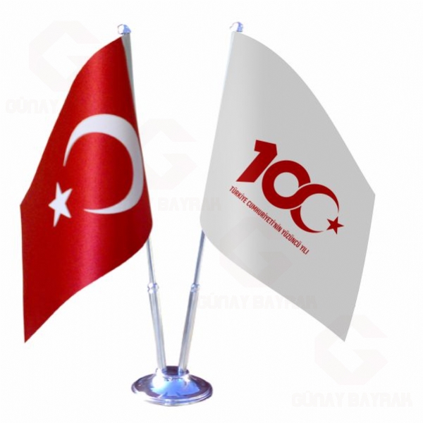 Trkiye Cumhuriyetinin 100.Yl 2 li Masa Bayraklar