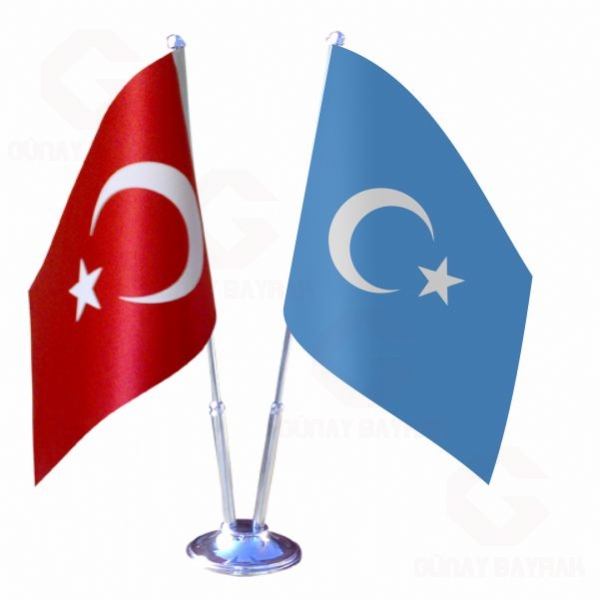 Uygur T�rkleri 2 li Masa Bayraklar�