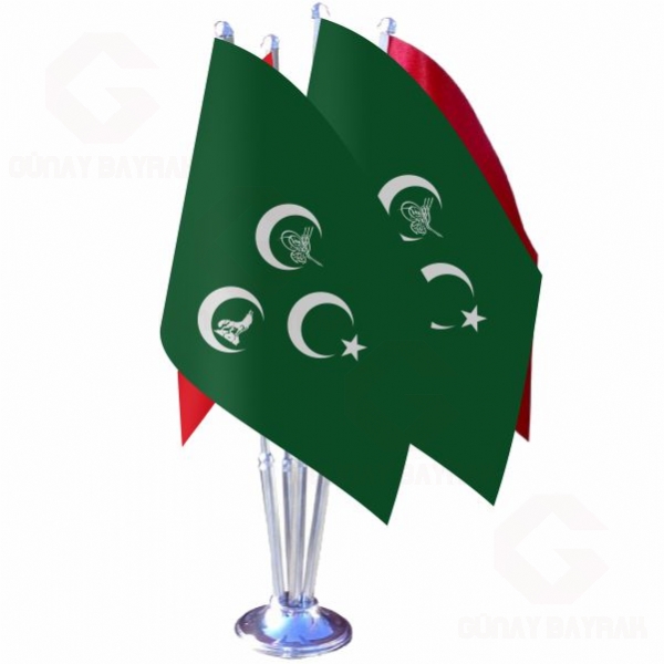 Ye�il 3 Hilal Osmanl� Kurt D�rtl� Masa Bayra��