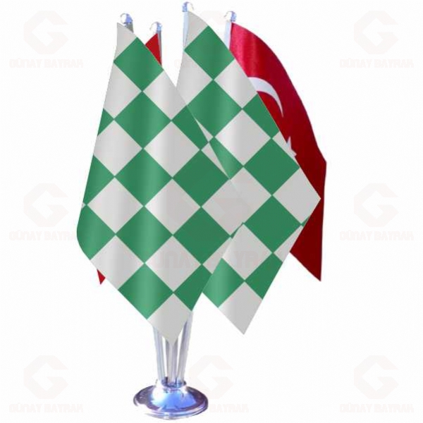 Ye�il Beyaz Damal� D�rtl� Masa Bayra��