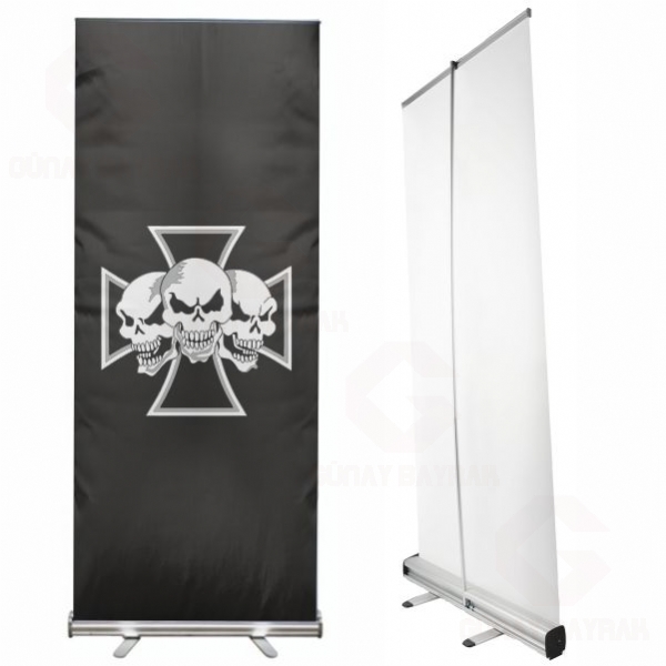 �ron Cross Skull Roll Up Banner